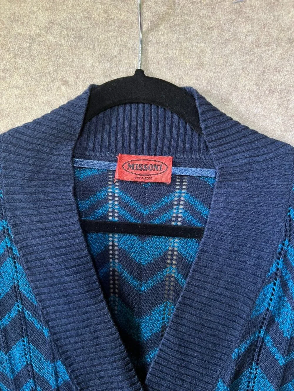 Missoni For Target Knit Chevron Open Cardigan, Blue and Navy, Size M - Picture 2 of 6